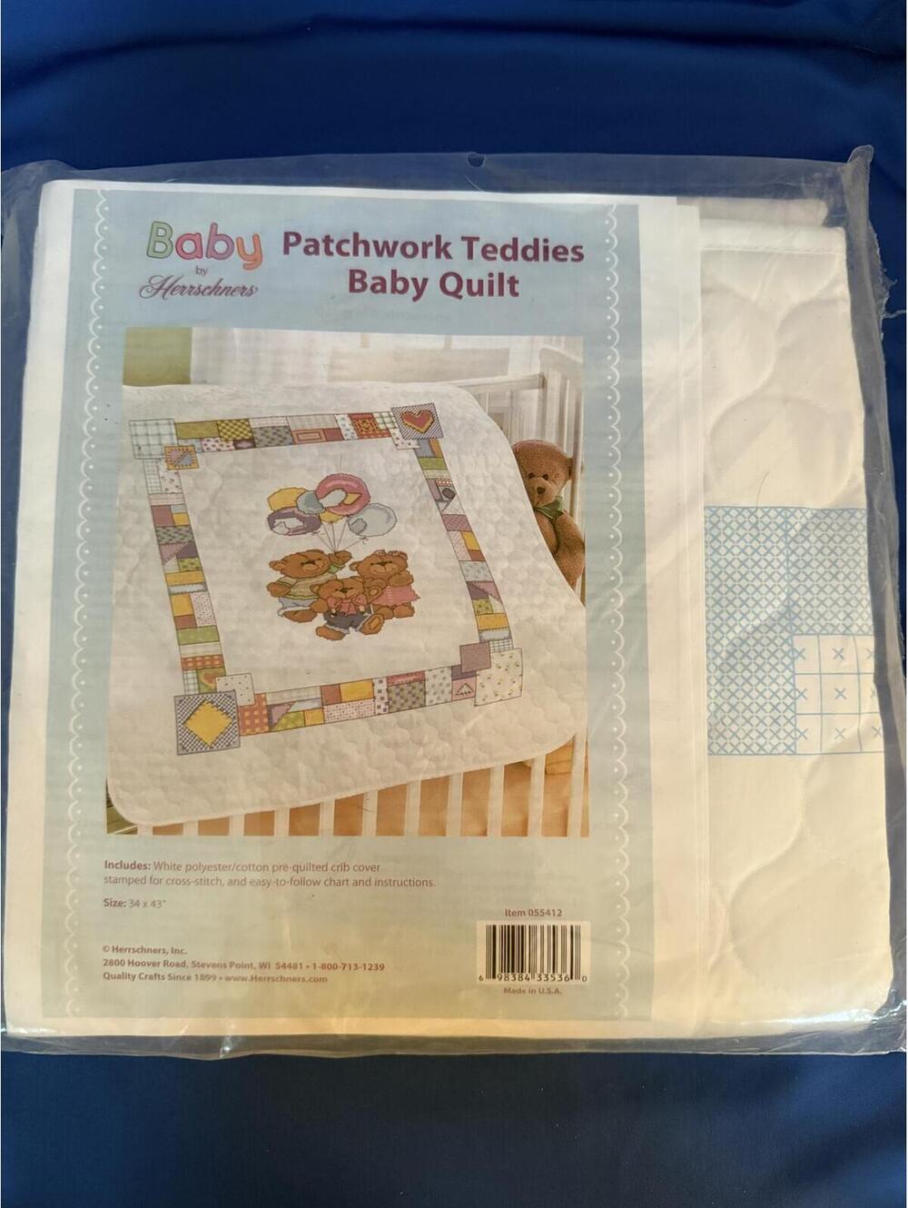 Baby by Herrschners® Patchwork Teddies Baby Quilt Stamped Cross-Stitch